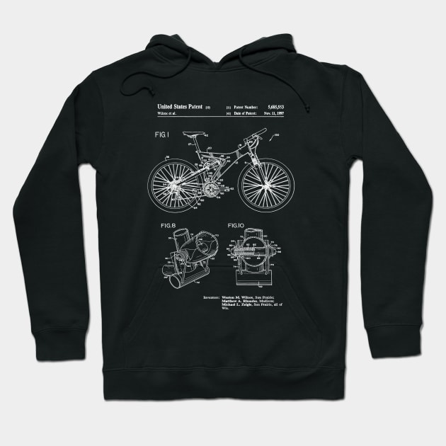 Mountain Bike Patent Inventors White Hoodie by Luve